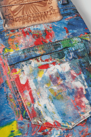 Unisex Colorblock Denim - Oil Painting Effect Relaxed Fit Pants - 4inme