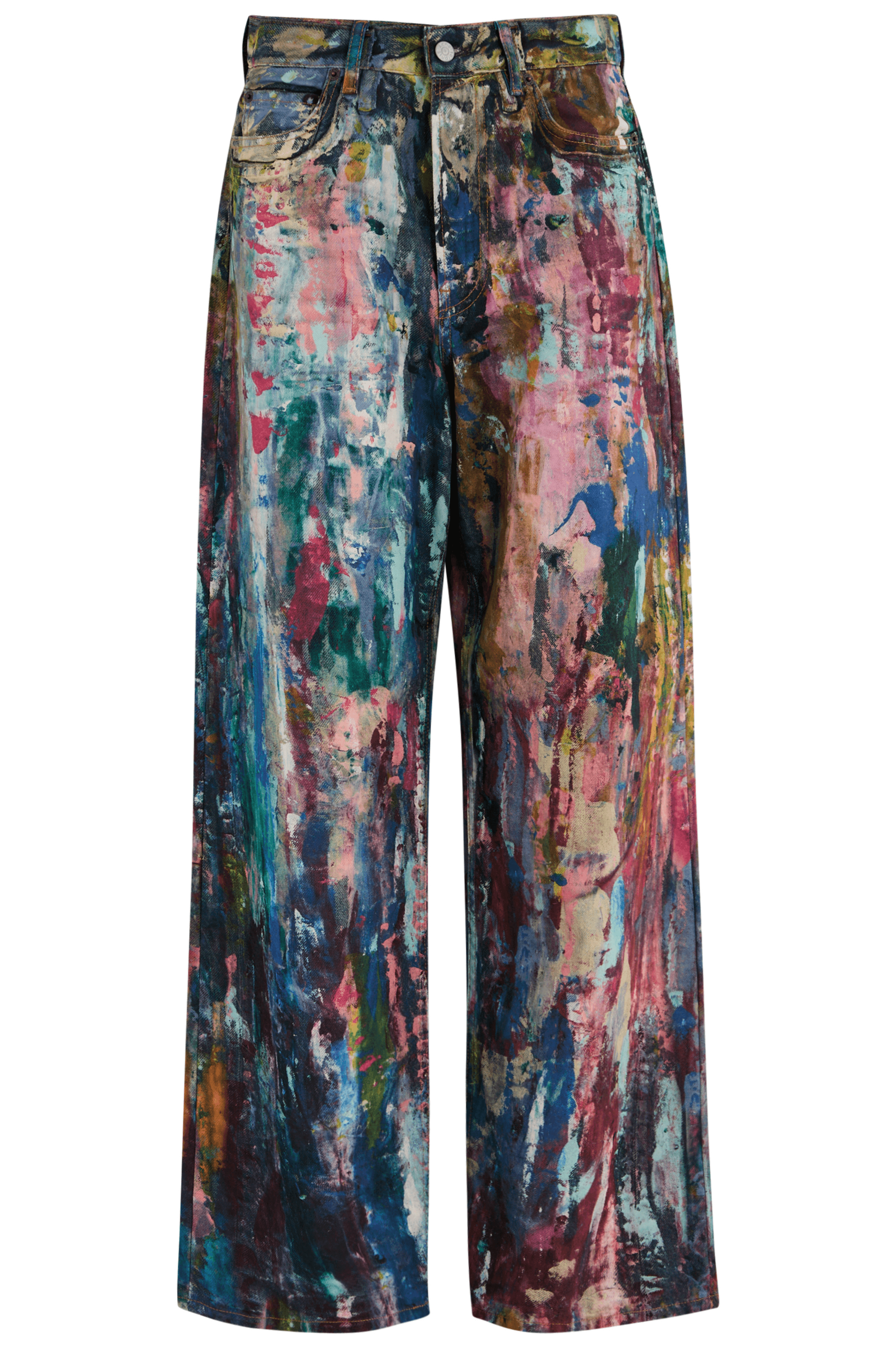 Unisex Colorblock Denim - Oil Painting Effect Relaxed Fit Pants - 4inme