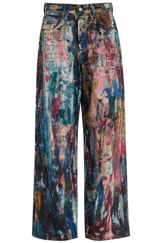 Unisex Colorblock Denim - Oil Painting Effect Relaxed Fit Pants - 4inme