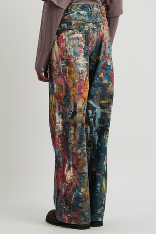 Unisex Colorblock Denim - Oil Painting Effect Relaxed Fit Pants - 4inme
