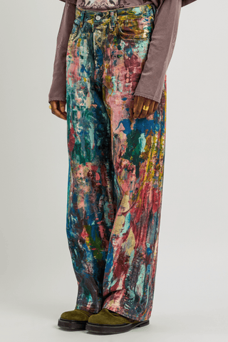 Unisex Colorblock Denim - Oil Painting Effect Relaxed Fit Pants - 4inme