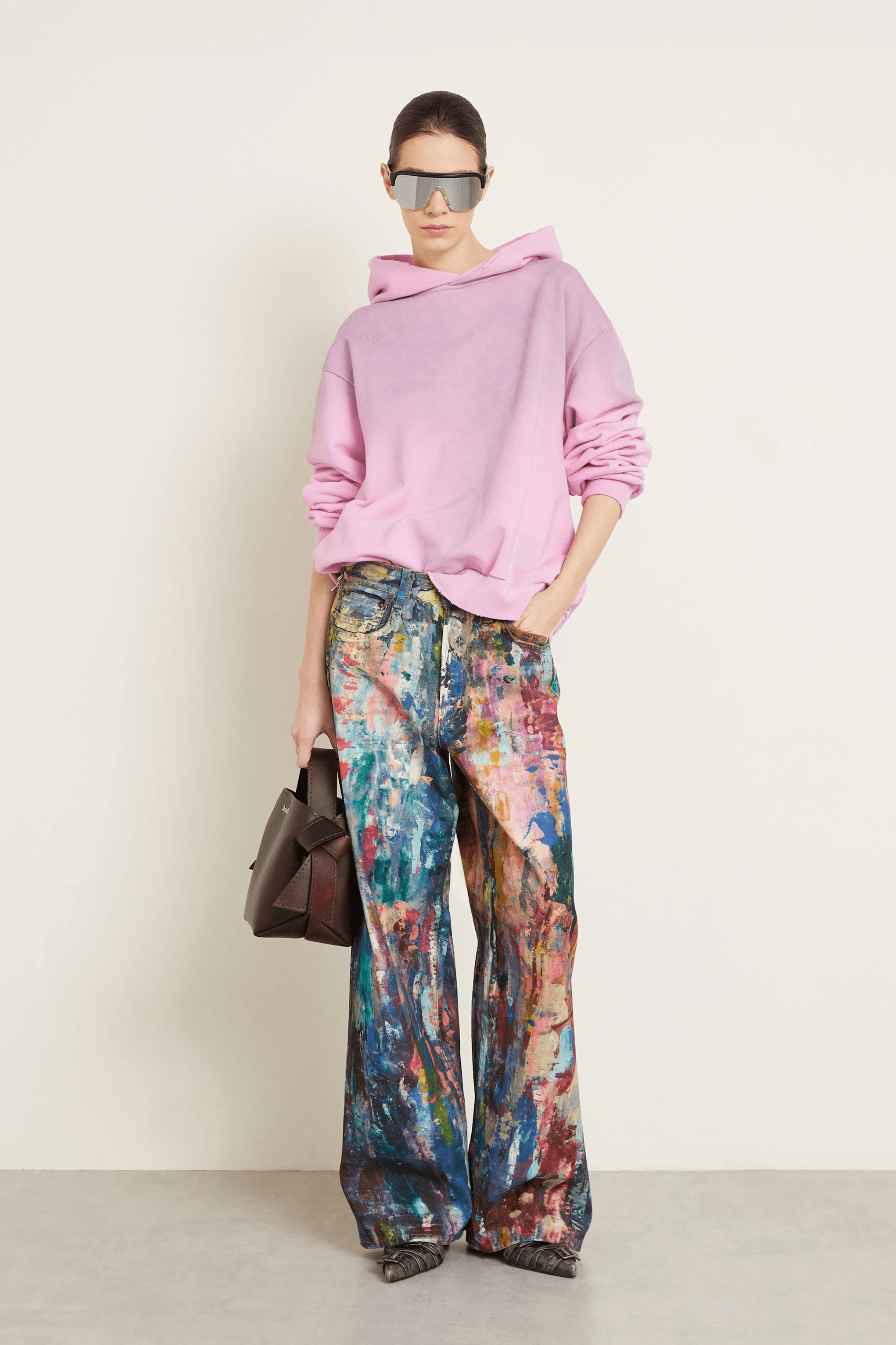 Unisex Colorblock Denim - Oil Painting Effect Relaxed Fit Pants - 4inme