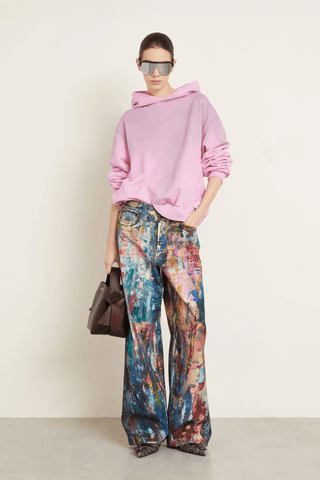 Unisex Colorblock Denim - Oil Painting Effect Relaxed Fit Pants - 4inme