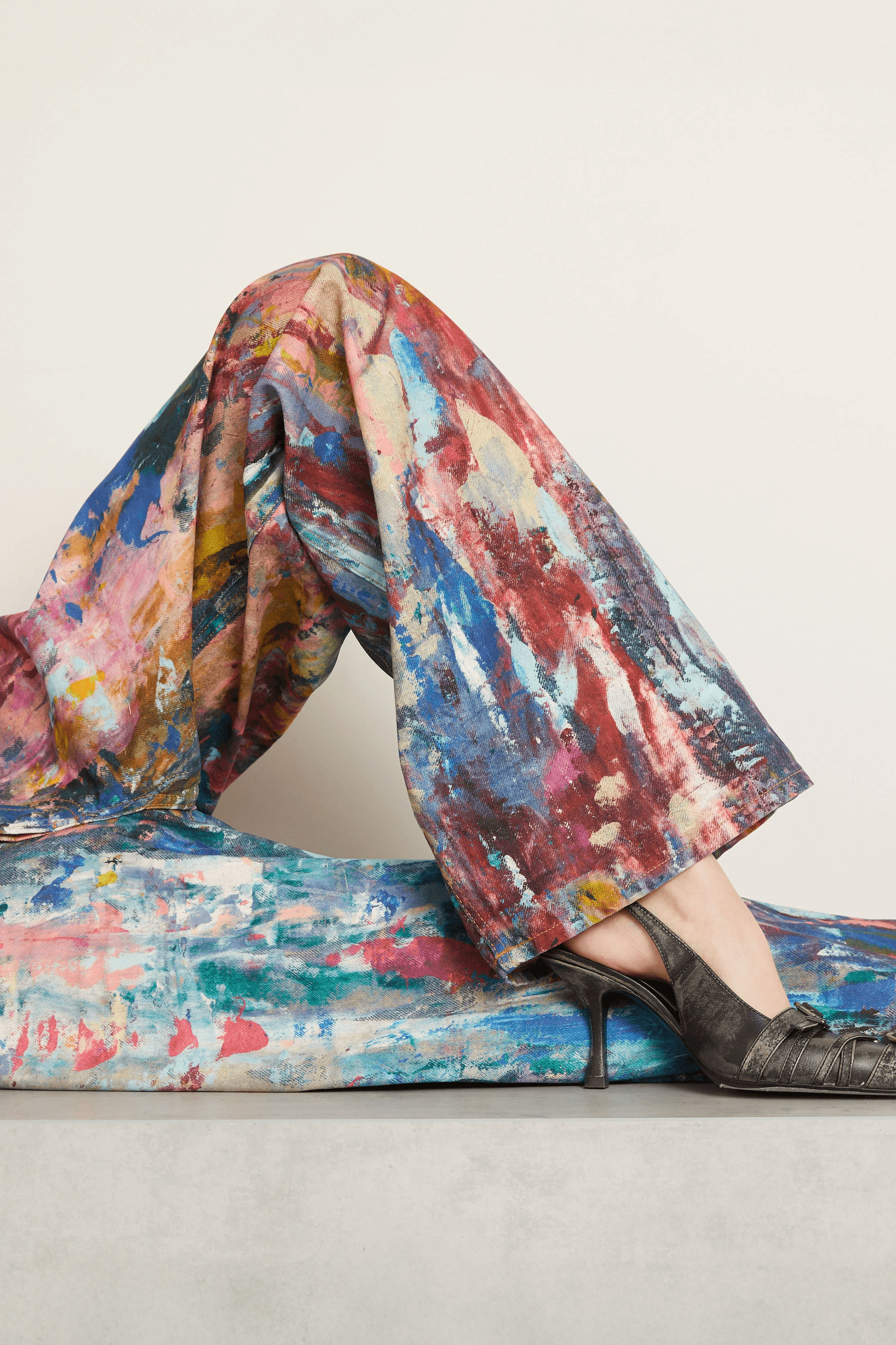 Unisex Colorblock Denim - Oil Painting Effect Relaxed Fit Pants - 4inme