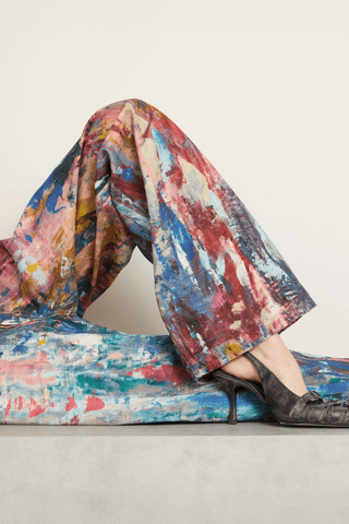 Unisex Colorblock Denim - Oil Painting Effect Relaxed Fit Pants - 4inme