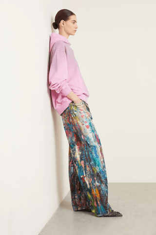 Unisex Colorblock Denim - Oil Painting Effect Relaxed Fit Pants - 4inme