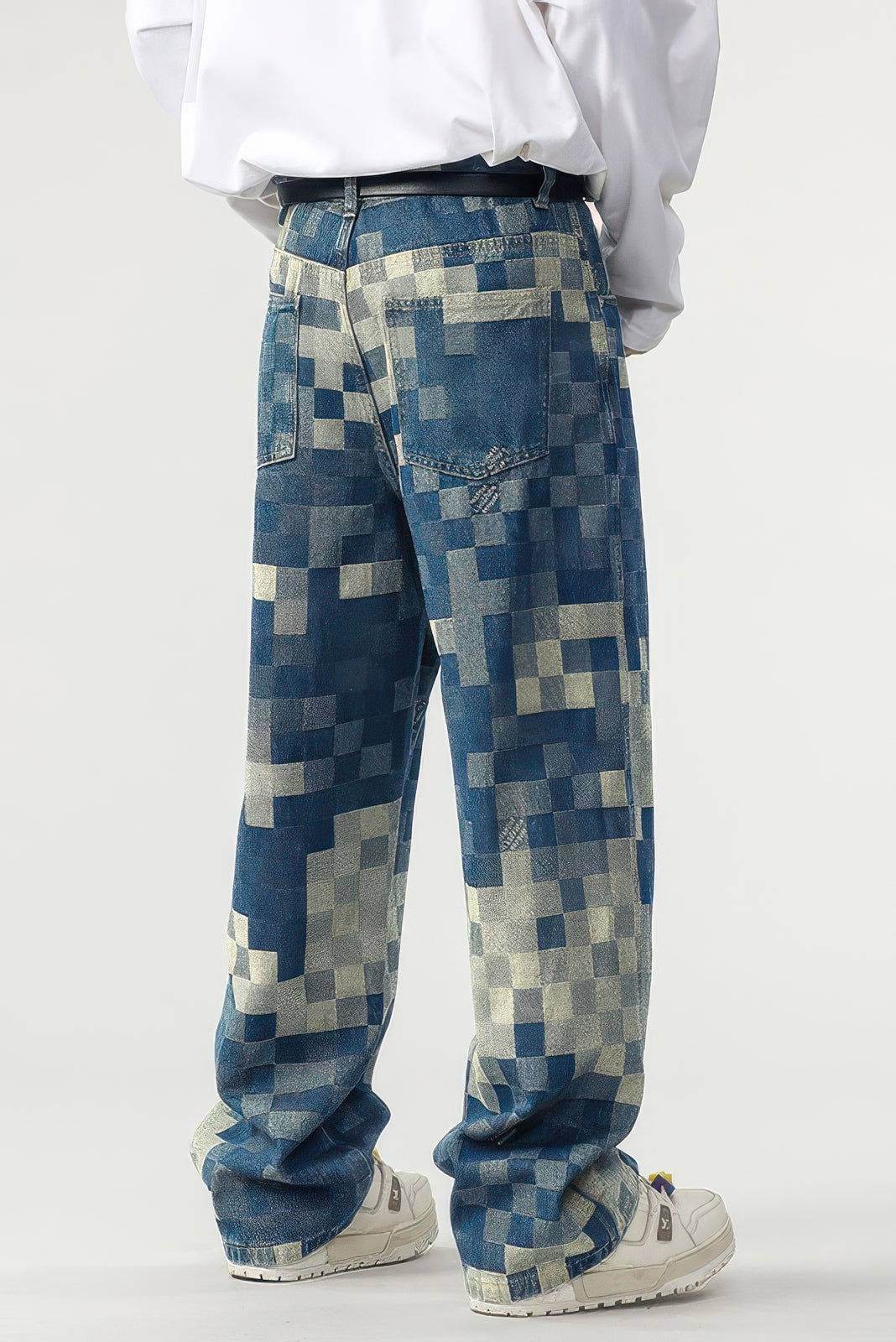 Plaid Patchwork Jeans - Oversized Wide-Leg Streetwear Pants - 4inme