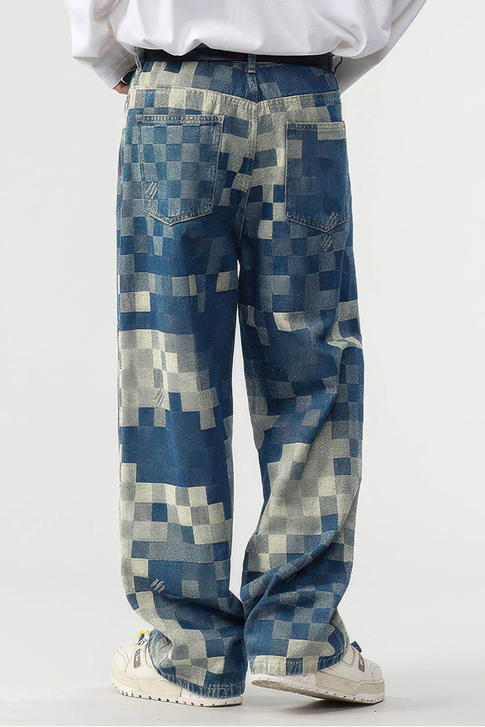 Plaid Patchwork Jeans - Oversized Wide-Leg Streetwear Pants - 4inme