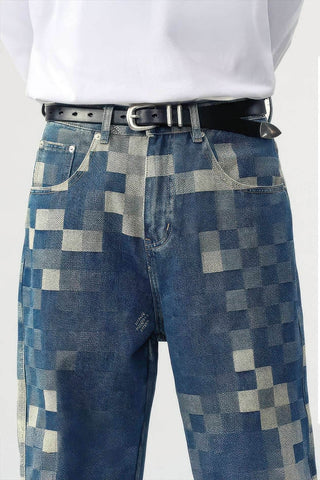 Plaid Patchwork Jeans - Oversized Wide-Leg Streetwear Pants - 4inme