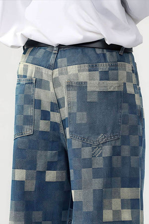 Plaid Patchwork Jeans - Oversized Wide-Leg Streetwear Pants - 4inme