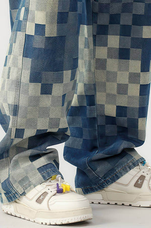 Plaid Patchwork Jeans - Oversized Wide-Leg Streetwear Pants - 4inme