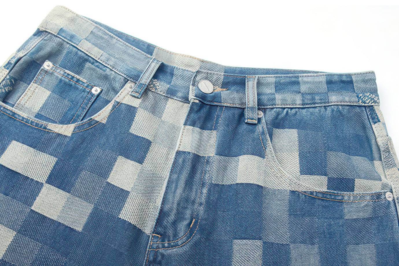 Plaid Patchwork Jeans - Oversized Wide-Leg Streetwear Pants - 4inme