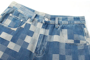 Plaid Patchwork Jeans - Oversized Wide-Leg Streetwear Pants - 4inme