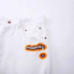 Flame Burnout Distressed Denim Jeans – Bold, Street Style Design - 4inme