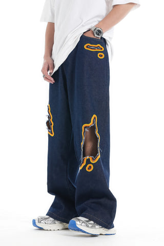 Flame Burnout Distressed Denim Jeans – Djärv, Street Style-design