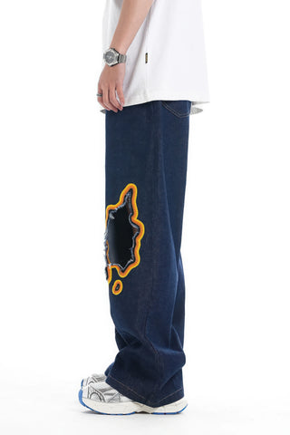 Flame Burnout Distressed Denim Jeans – Djärv, Street Style-design