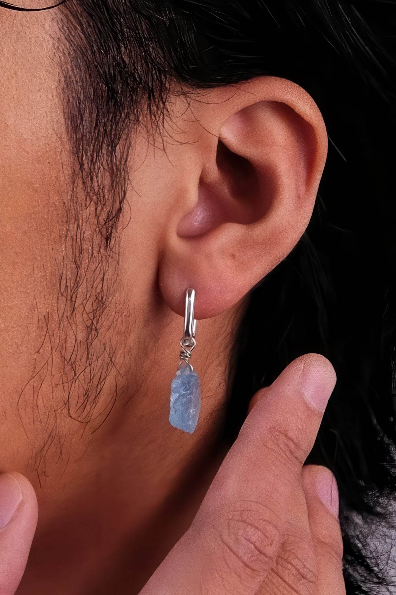 Raw Aquamarine Drop Earrings - Unique Blue Stone Design - 4inme