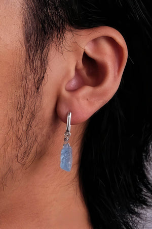 Raw Aquamarine Drop Earrings - Unique Blue Stone Design - 4inme