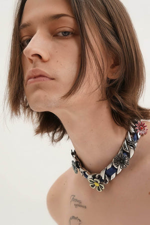 Satin Floral Cuban Chain - Unisex Ribbon Necklace Statement Piece - 4inme