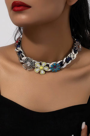 Satin Floral Cuban Chain - Unisex Ribbon Necklace Statement Piece - 4inme