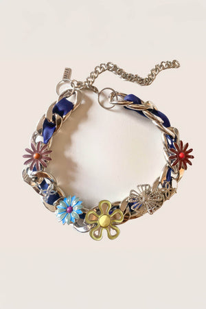 Satin Floral Cuban Chain - Unisex Ribbon Necklace Statement Piece - 4inme