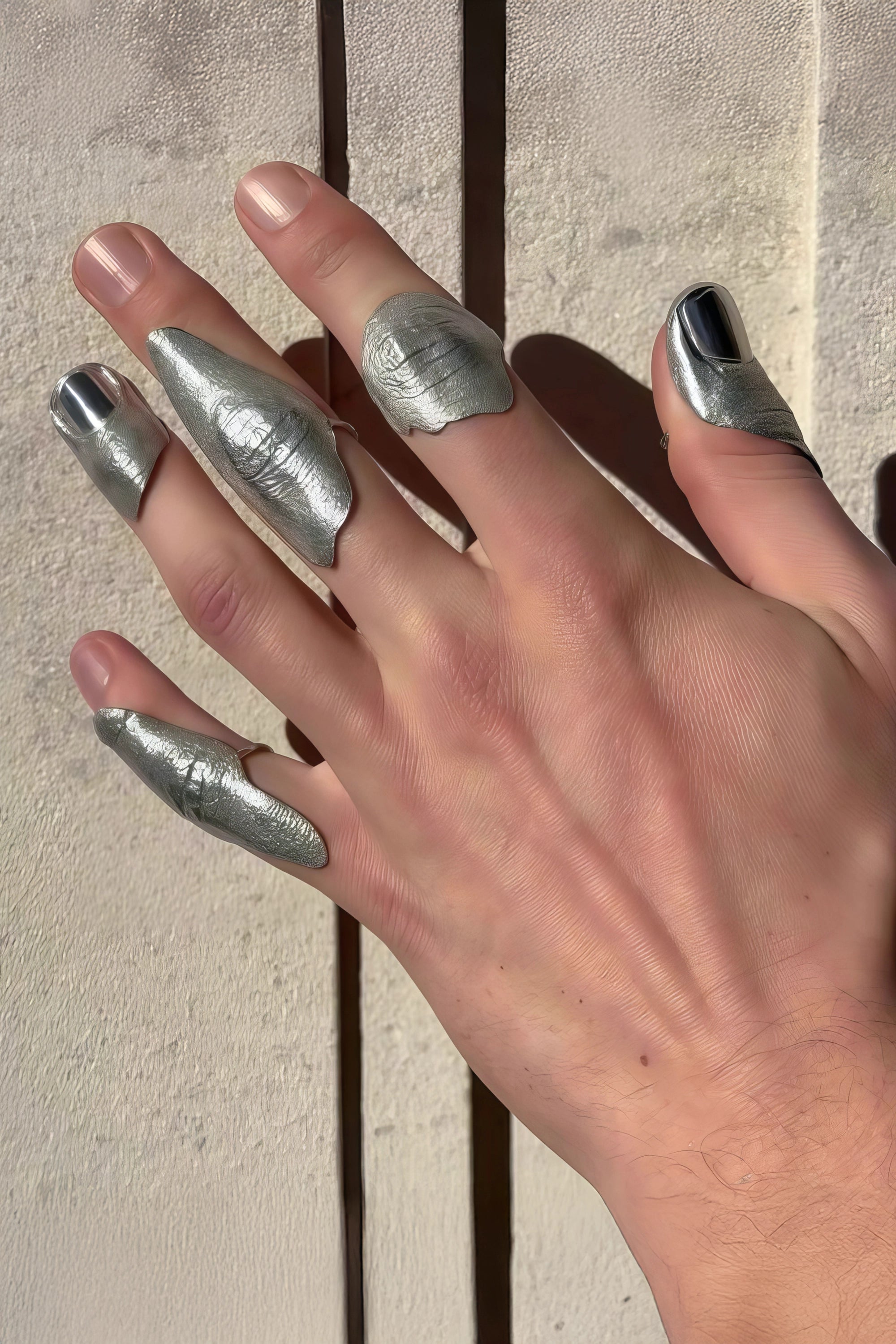 Irregular Textured Silver Knuckle Ring Set – Full Finger Minimalist Stackable Rings