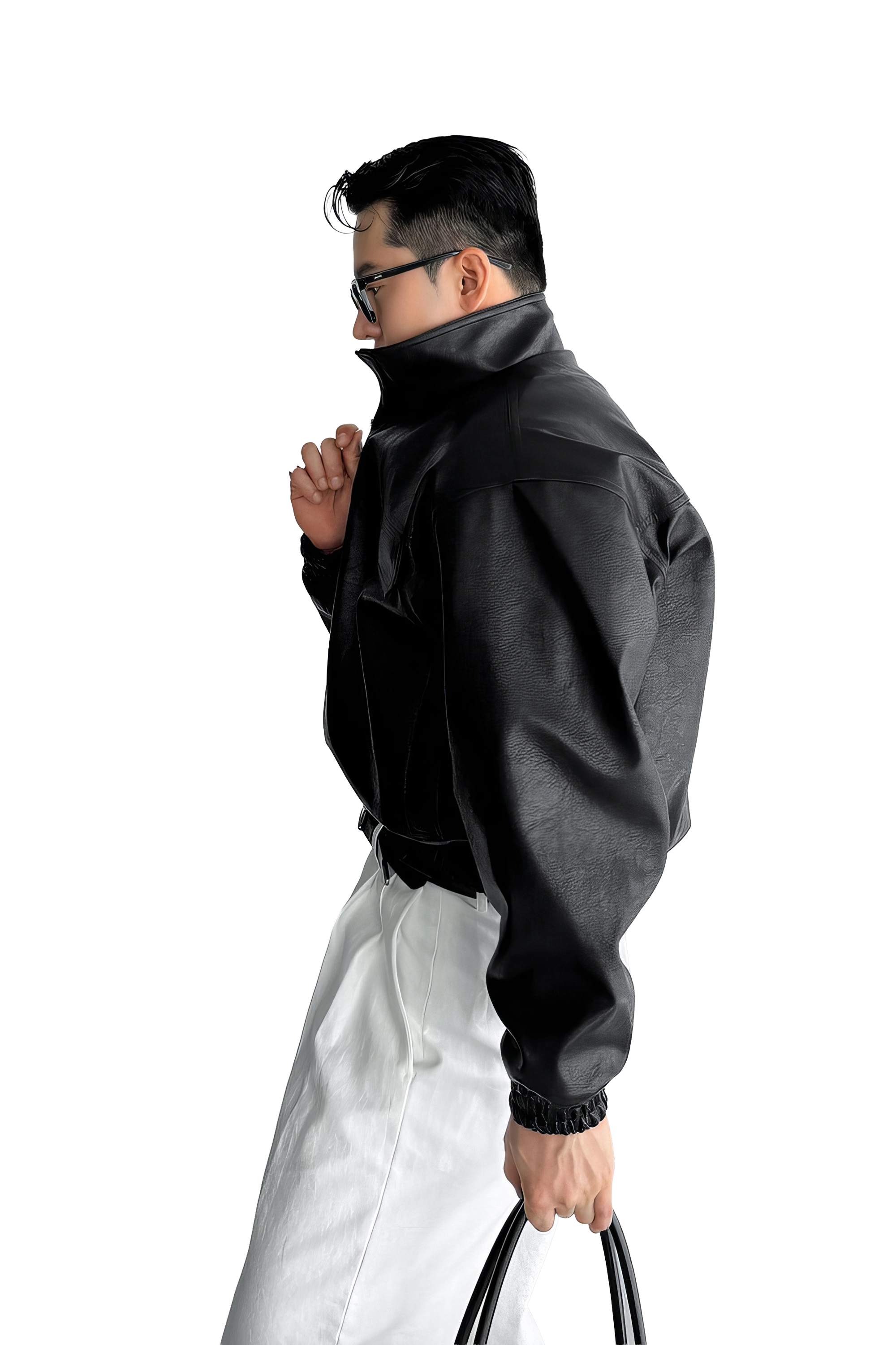 メンズ バイカー レザージャケット - ポケット付きショート モト ジャケット 