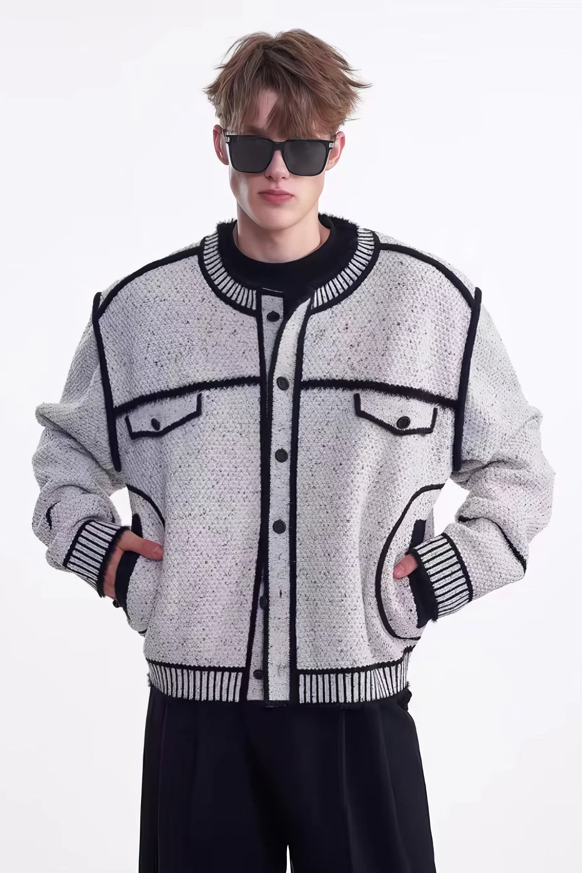 Knitted Sweater Jacket with Mark Pen Design