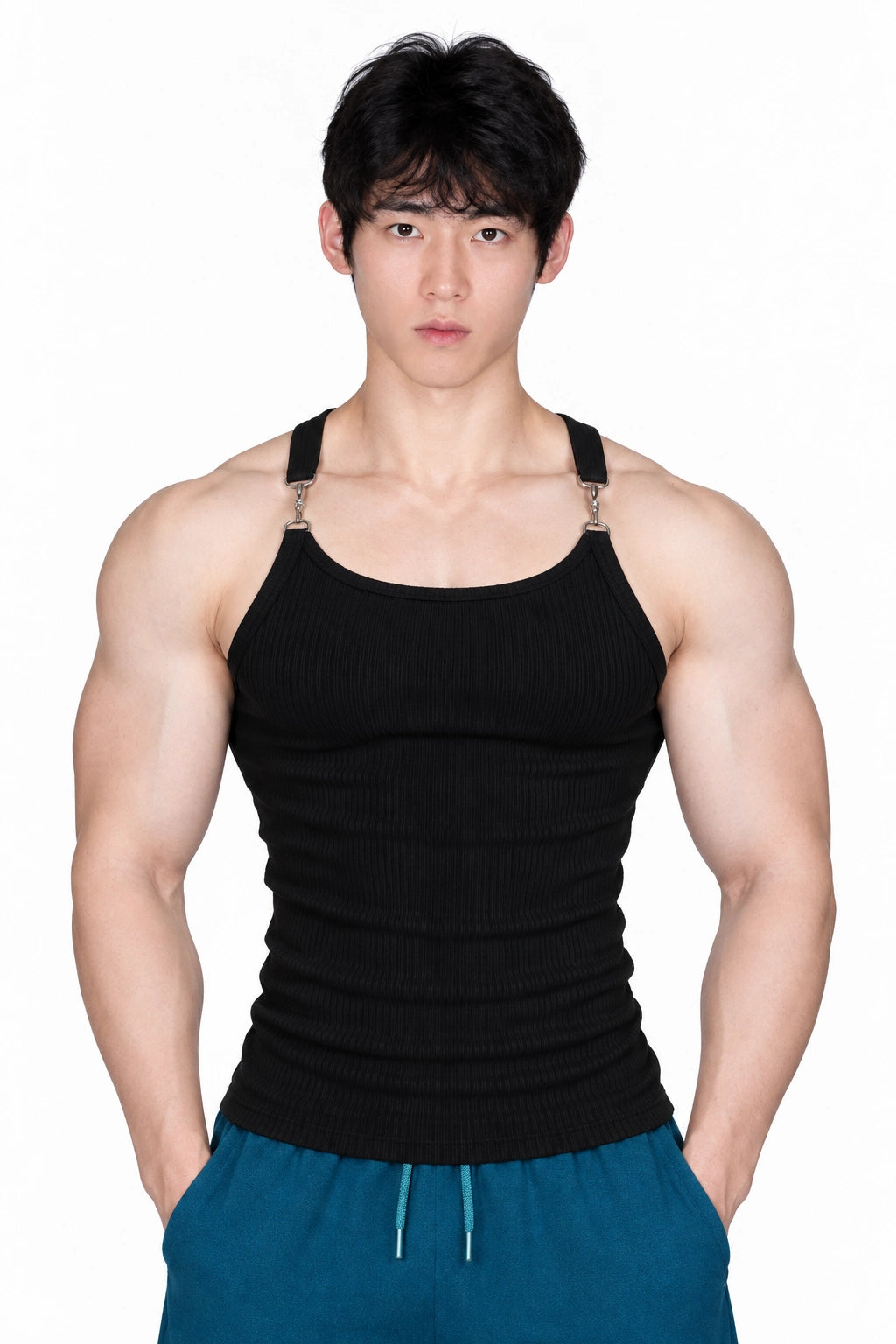 남성용 통기성 골지 짐 탱크탑