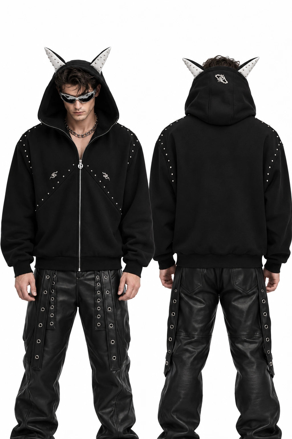 Doberman Dog Hooded Jacket with Rivet Accents