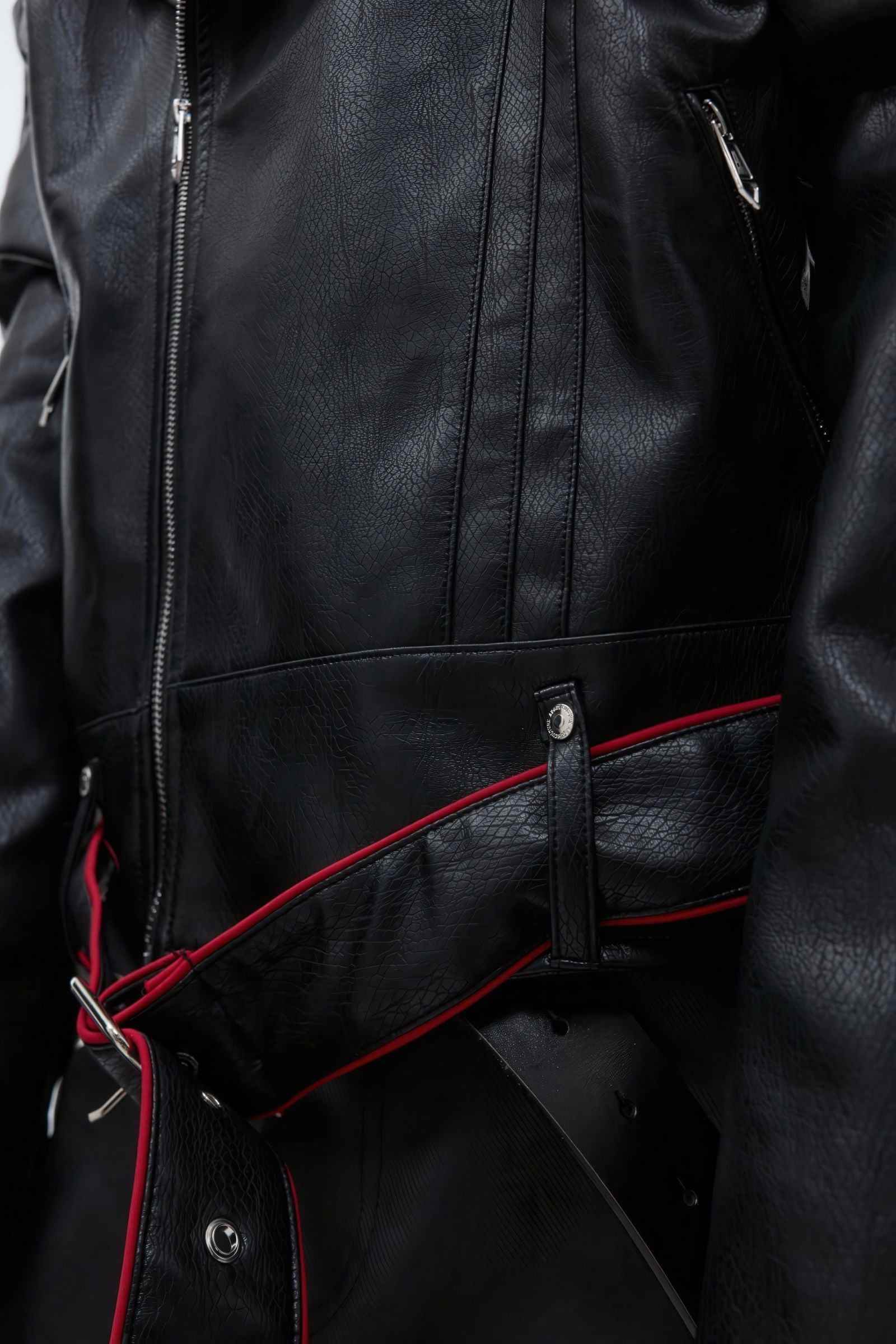 Short Deconstructed Biker Leather Jacket - Pleated Spine and Heavy Stitching - 4inme