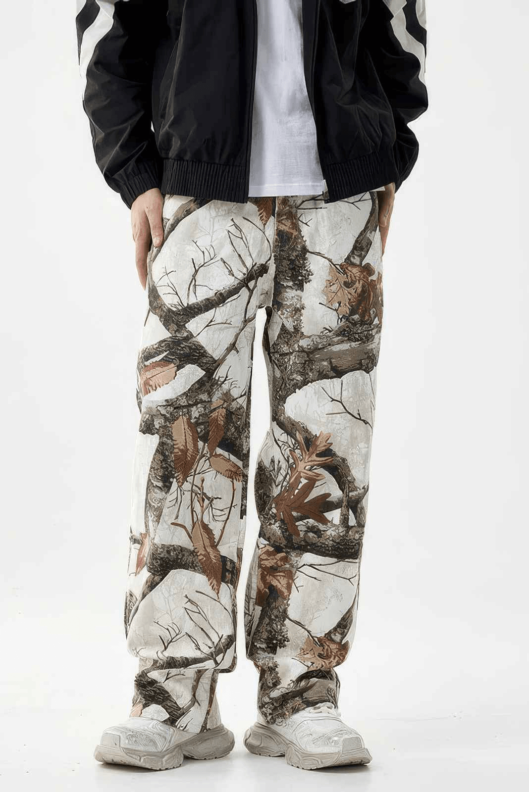 Stylish Tree Print Straight-Leg Denim Pants - Casual Wide-Leg Design for Men - 4inme