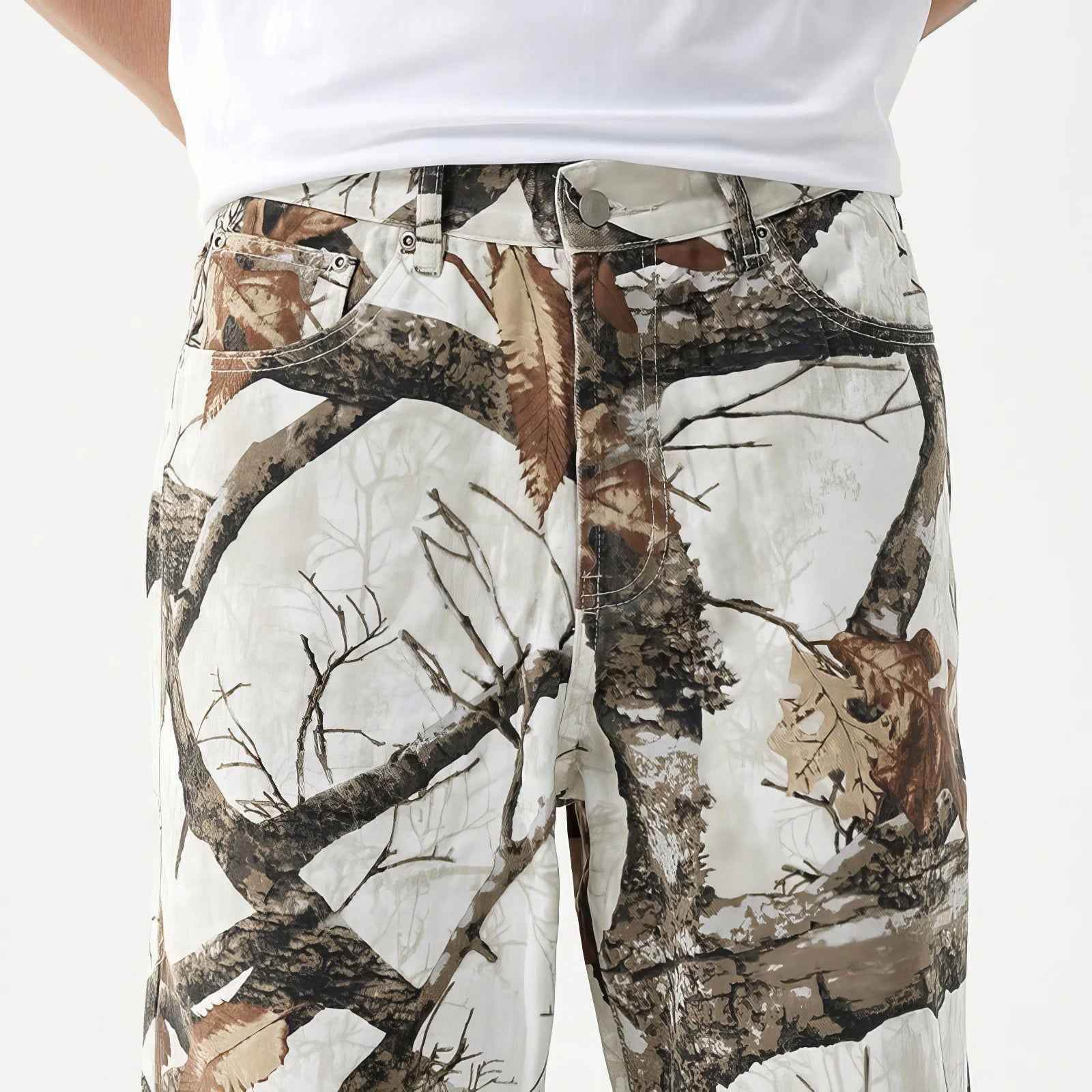 Stylish Tree Print Straight-Leg Denim Pants - Casual Wide-Leg Design for Men - 4inme