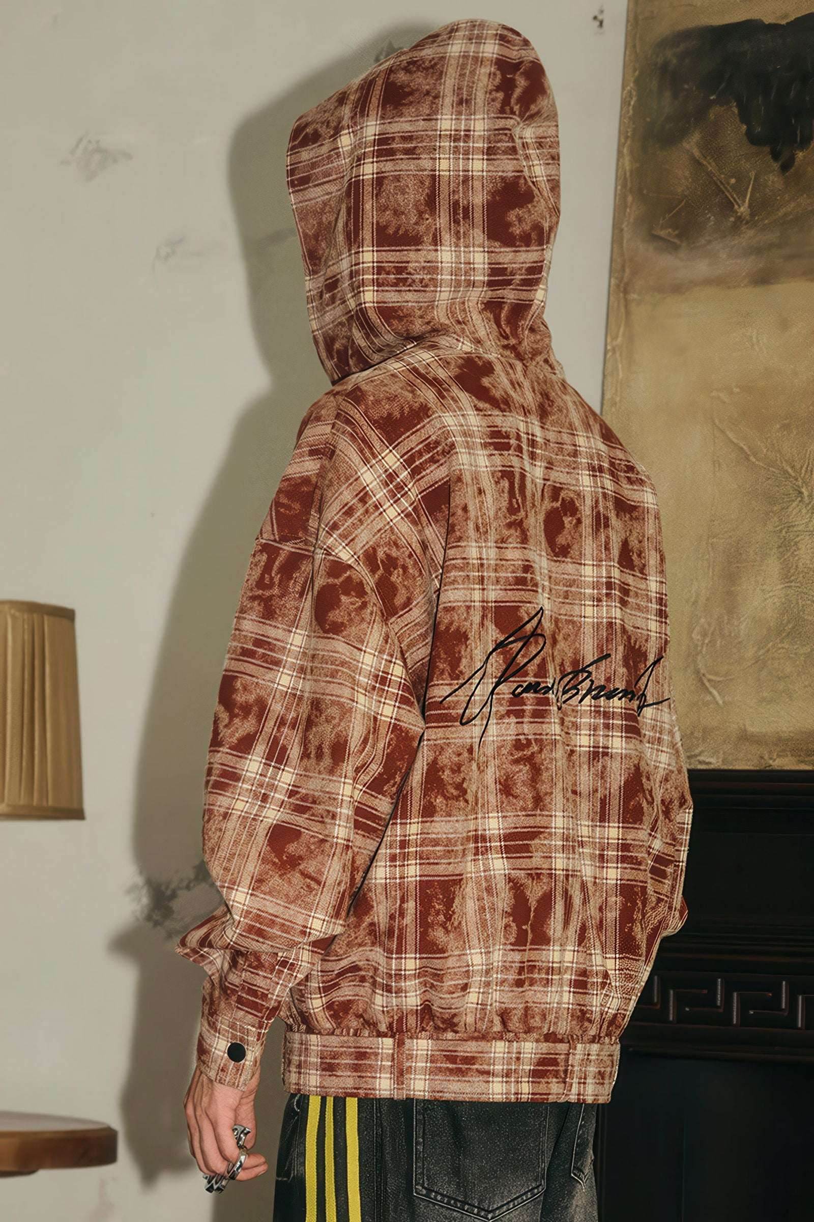 Tie-Dye Hoodie - Half-Zip Belted Checkered Loungewear - 4inme