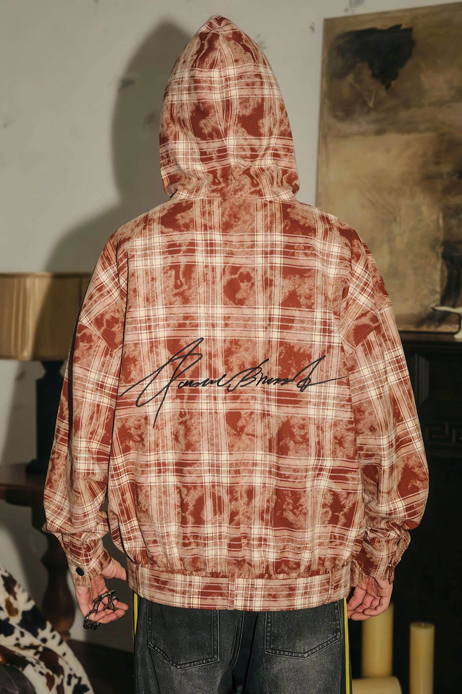 Tie-Dye Hoodie - Half-Zip Belted Checkered Loungewear - 4inme