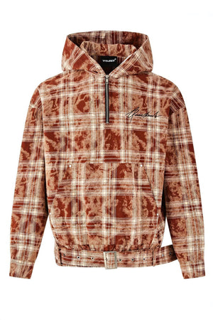 Tie-Dye Hoodie - Half-Zip Belted Checkered Loungewear - 4inme