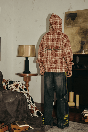 Tie-Dye Hoodie - Half-Zip Belted Checkered Loungewear - 4inme