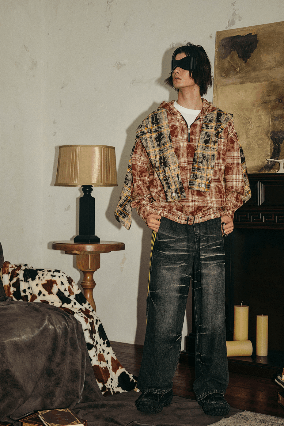 Tie-Dye Hoodie - Half-Zip Belted Checkered Loungewear - 4inme