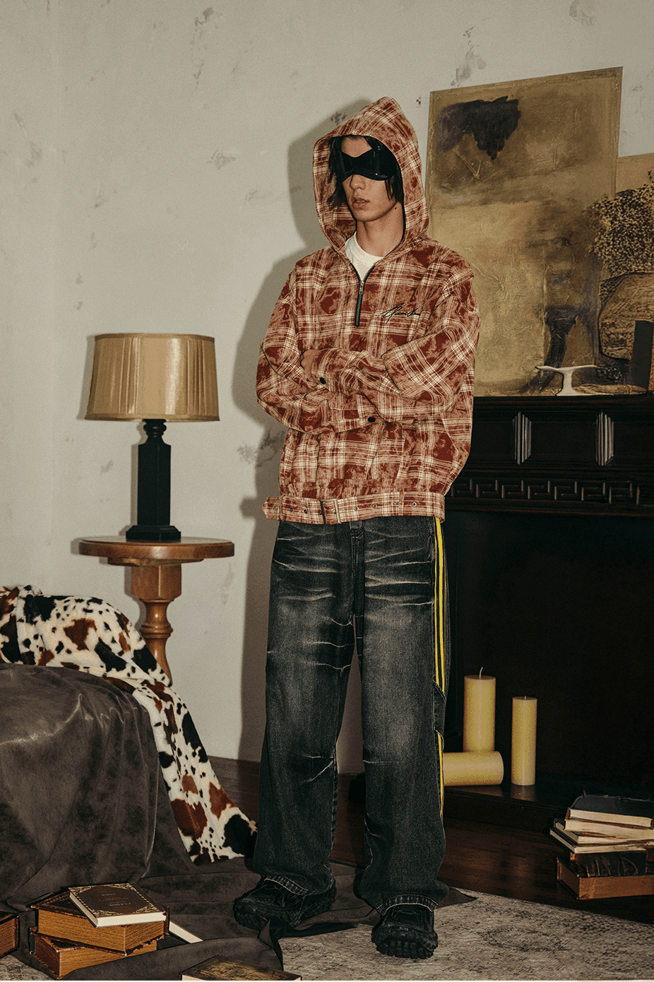 Tie-Dye Hoodie - Half-Zip Belted Checkered Loungewear - 4inme