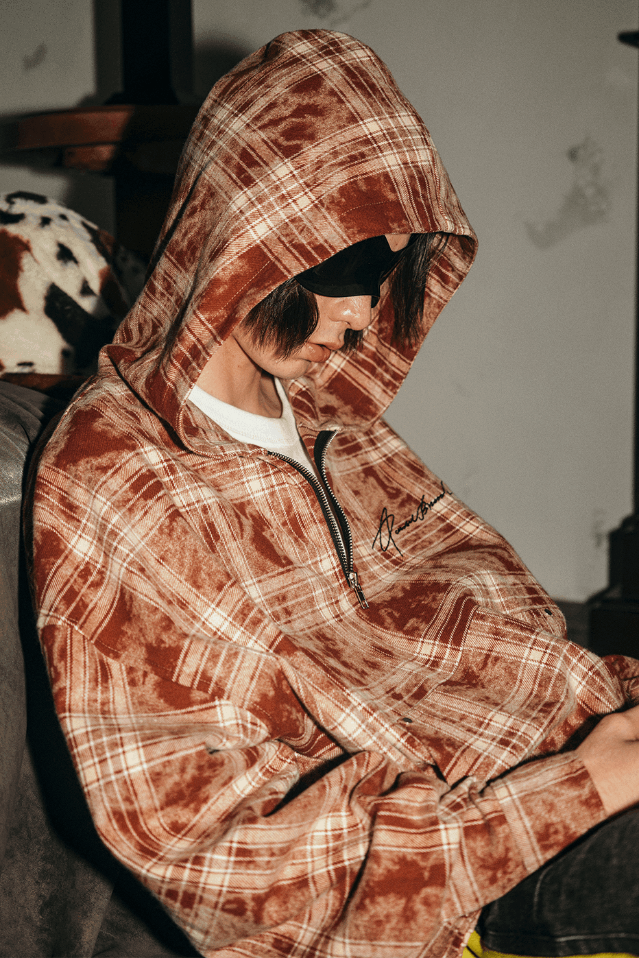 Tie-Dye Hoodie - Half-Zip Belted Checkered Loungewear - 4inme