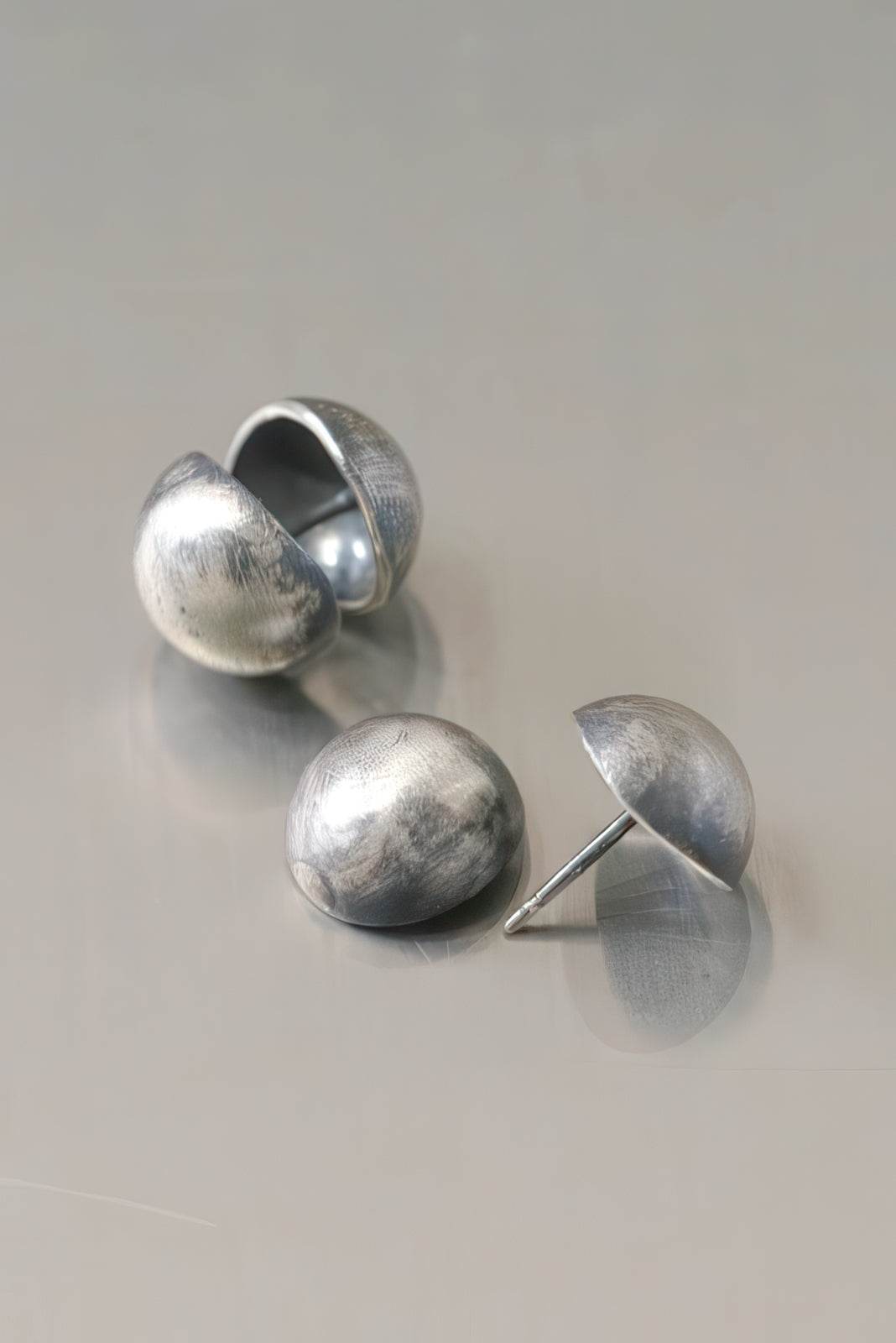 Vintage Dimensional Earrings - Distressed Double-Sided Hemisphere Studs - 4inme