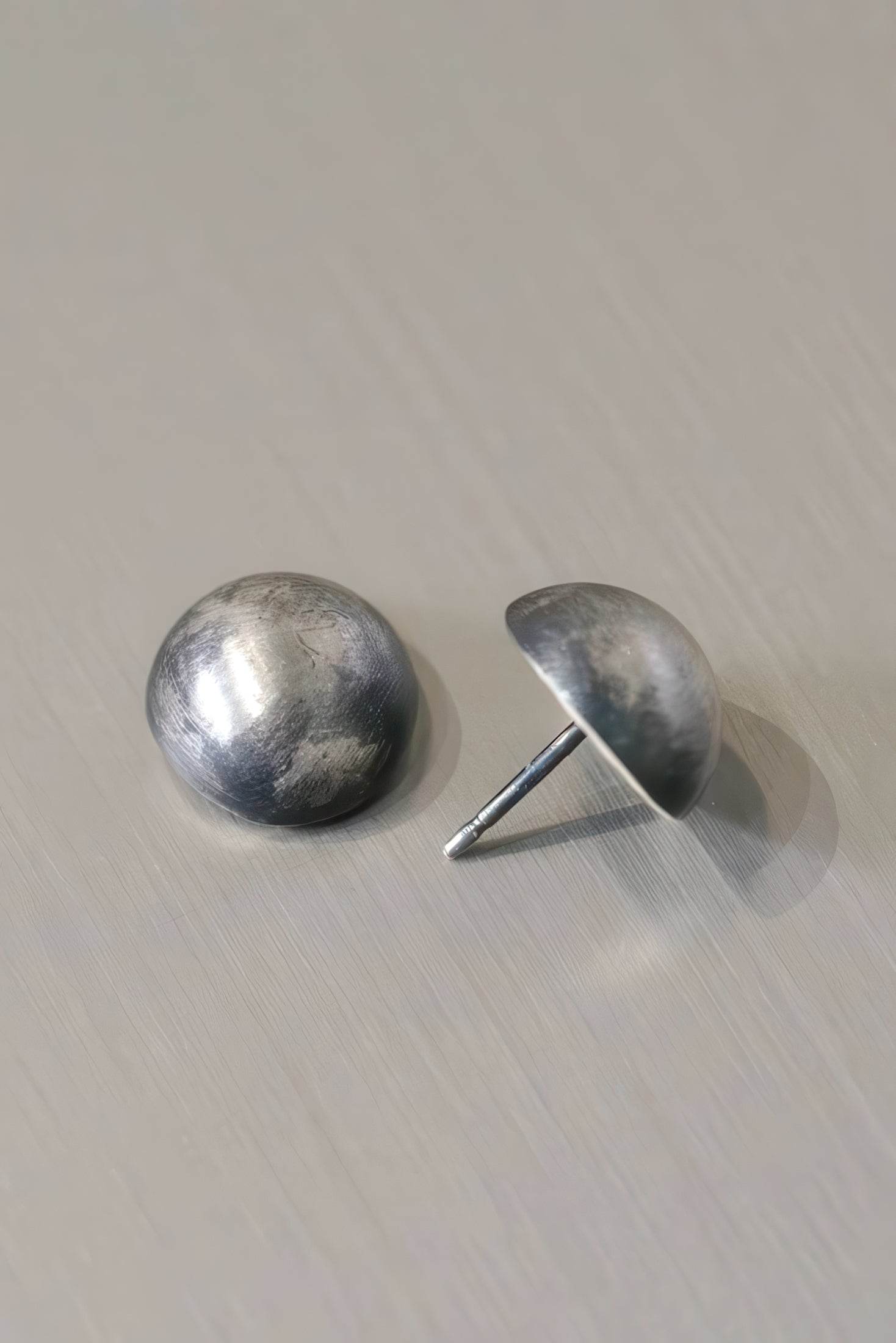 Vintage Dimensional Earrings - Distressed Double-Sided Hemisphere Studs - 4inme