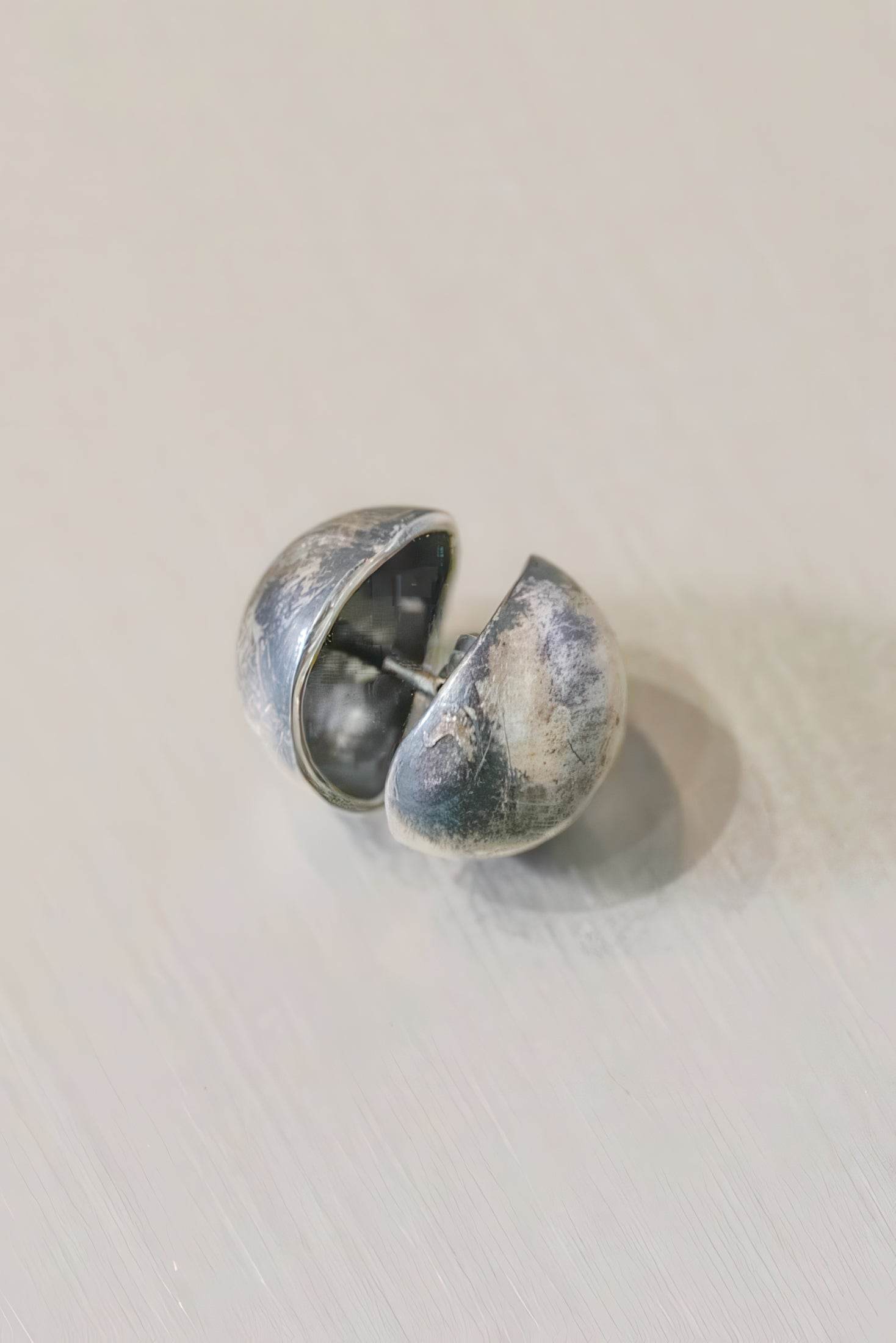 Vintage Dimensional Earrings - Distressed Double-Sided Hemisphere Studs - 4inme