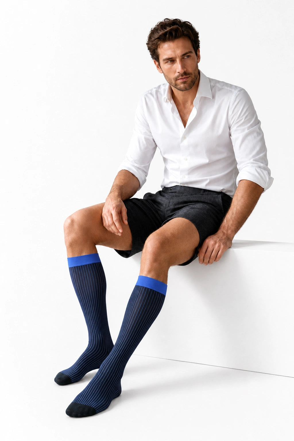 Men’s Mid-Calf Dress Socks - Minimalist Striped Nylon