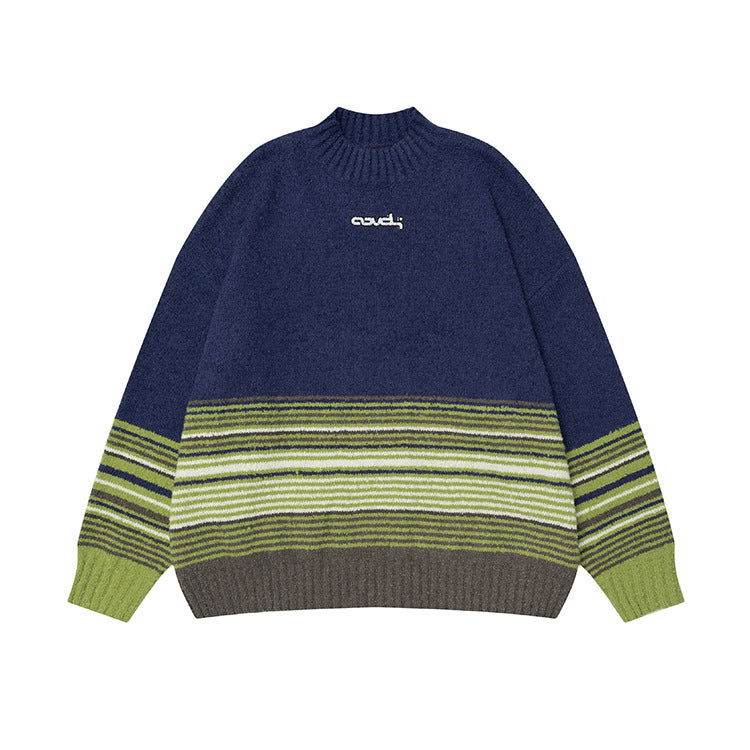 Winter Color-Block Knit Sweater with Embroidery – Cozy and Warm - 4inme