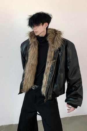 Winter Fashionable PU Leather Jacket for Men with Faux Fur, Reversible Design - 4inme