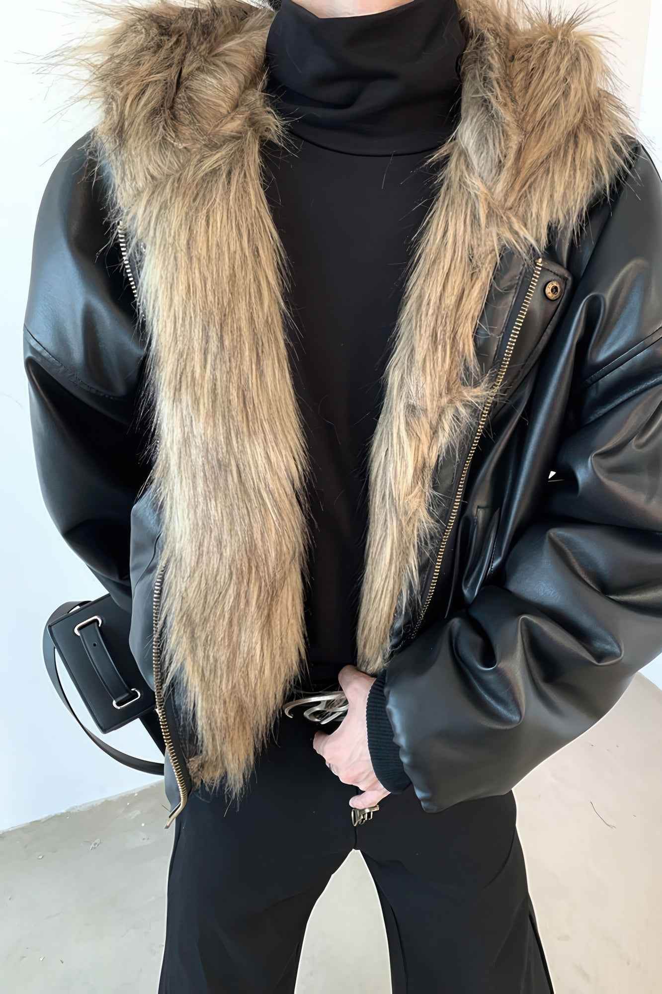 Winter Fashionable PU Leather Jacket for Men with Faux Fur, Reversible Design - 4inme