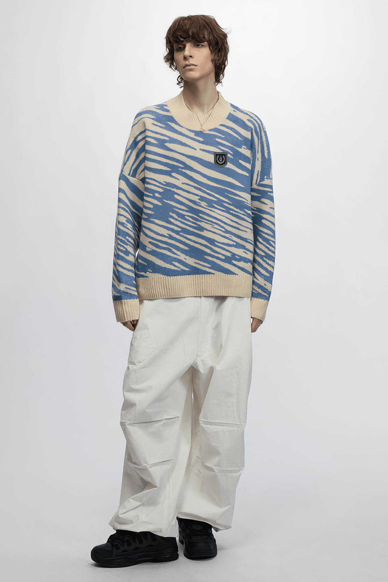 Winter Retro Zebra Knit Sweater – Embroidered Crew Neck for Couples - 4inme