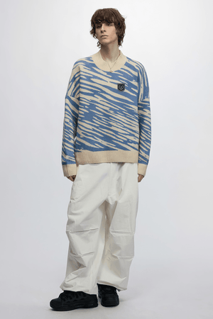 Winter Retro Zebra Knit Sweater – Embroidered Crew Neck for Couples - 4inme