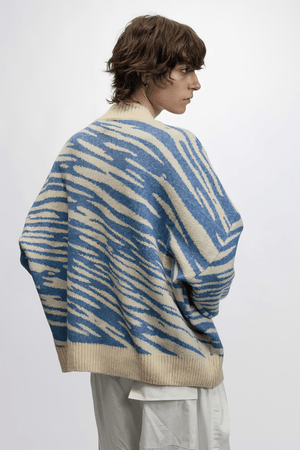 Winter Retro Zebra Knit Sweater – Embroidered Crew Neck for Couples - 4inme